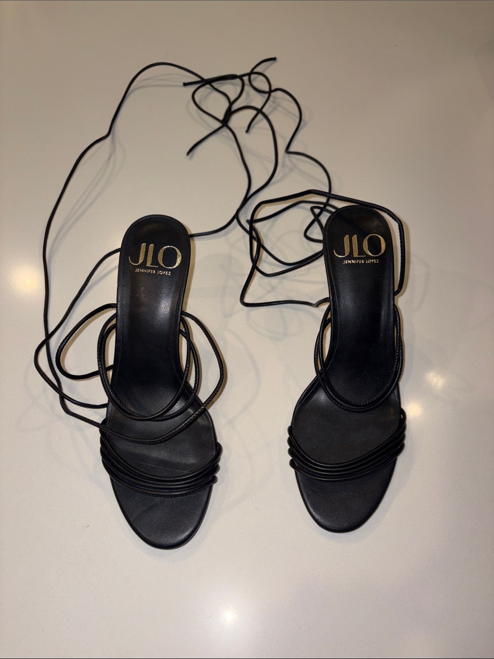 Jennifer Lopez Black Lace-Up Strappy Heeled Sandals